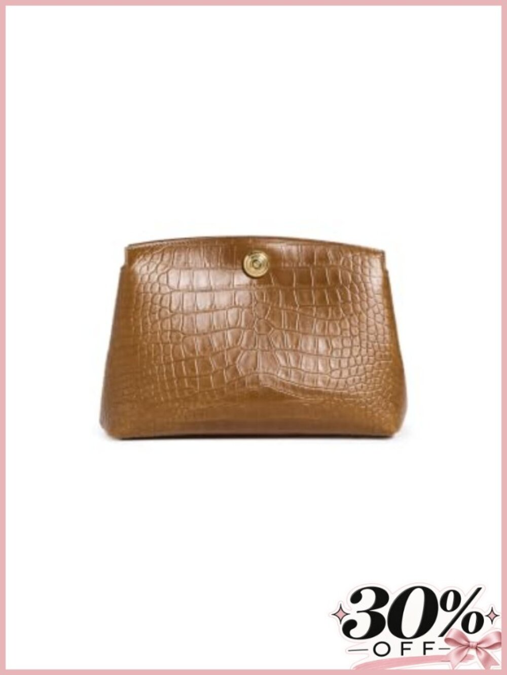 Croc-Embossed Leather Pouch Pushlock Clutch Optional Strap